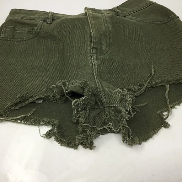 Brandy Melville Olive Green Denim Button Fly Cutoff Short - Picture 6 of 12
